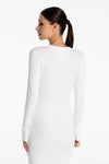 biała ściągaczowa sukienka za kolano basic "Ecru"