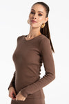ściągaczowa bluzka dla kobiet basic bez dekoltu "Chocolate"