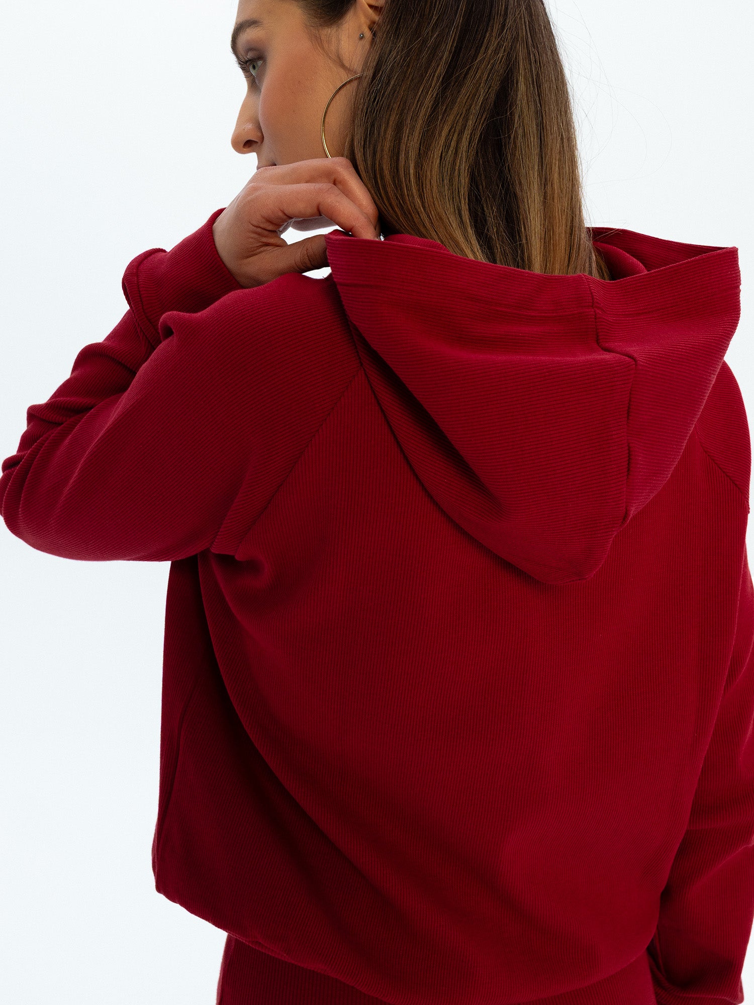Brooklyn Hoodie - prążkowana bluza z kapturem basic CHERRY