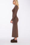 obcisła długa sukienka maxi do kostek w klasycznym stylu z długim rękawem "Chocolate"