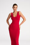 czerwona długa do kostek klasyczna sukienka maxi z okrągłym i głębokim dekoltem "Red"