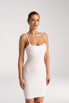 biała sukienka mini na ramiączkach ze ściągacza "Ecru"