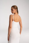 biała sukienka mini na ramiączkach ze ściągacza "Ecru"