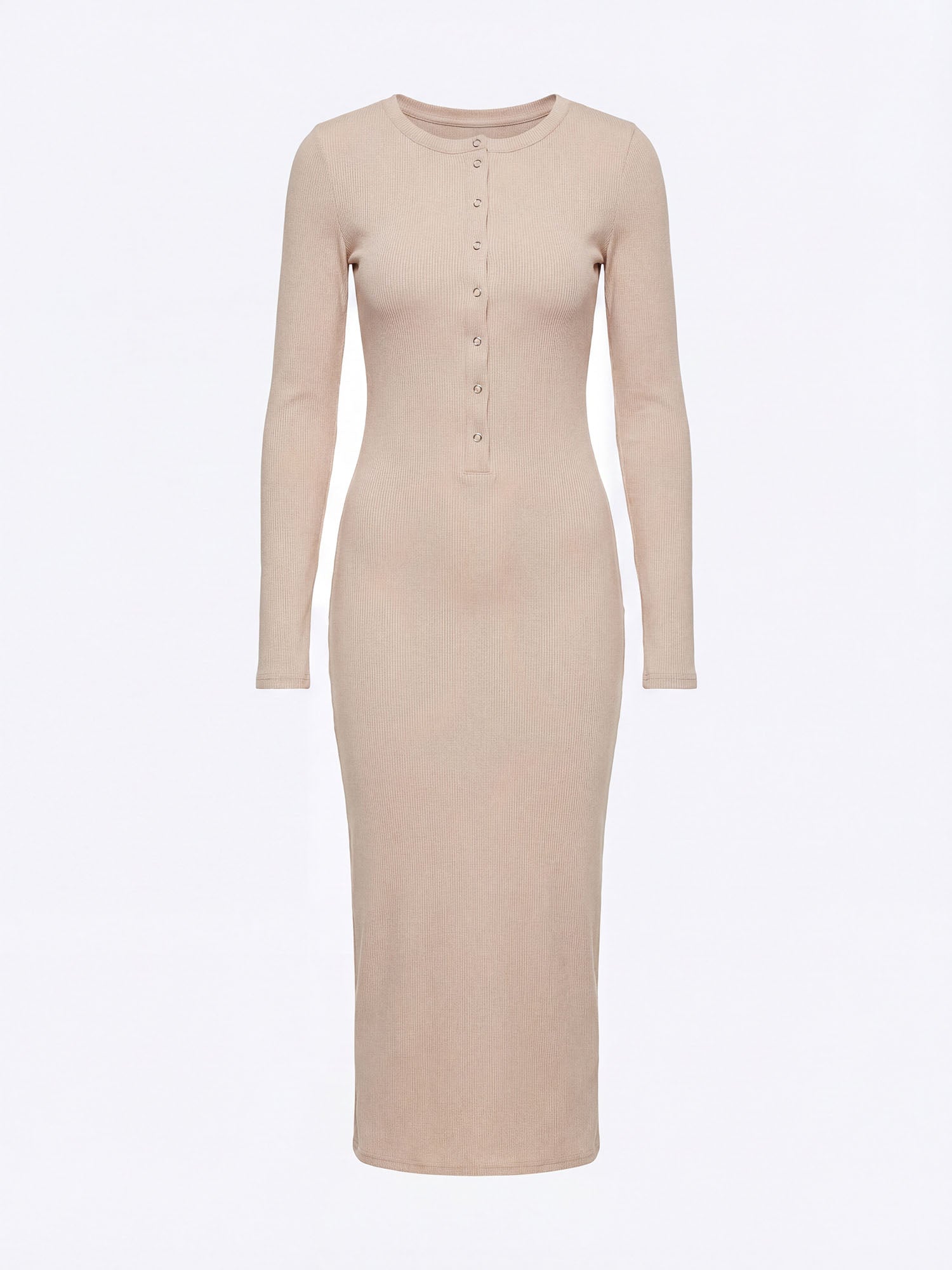 Isla - prążkowana sukienka maxi z regulowanym dekoltem - COFFEE