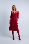 czerwona kopertowa sukienka midi ze ściagacza "Red"