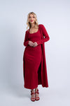 dopasowana długa sukienka maxi do kostek na ramiączkach z prążkowanej bawełny "Red"