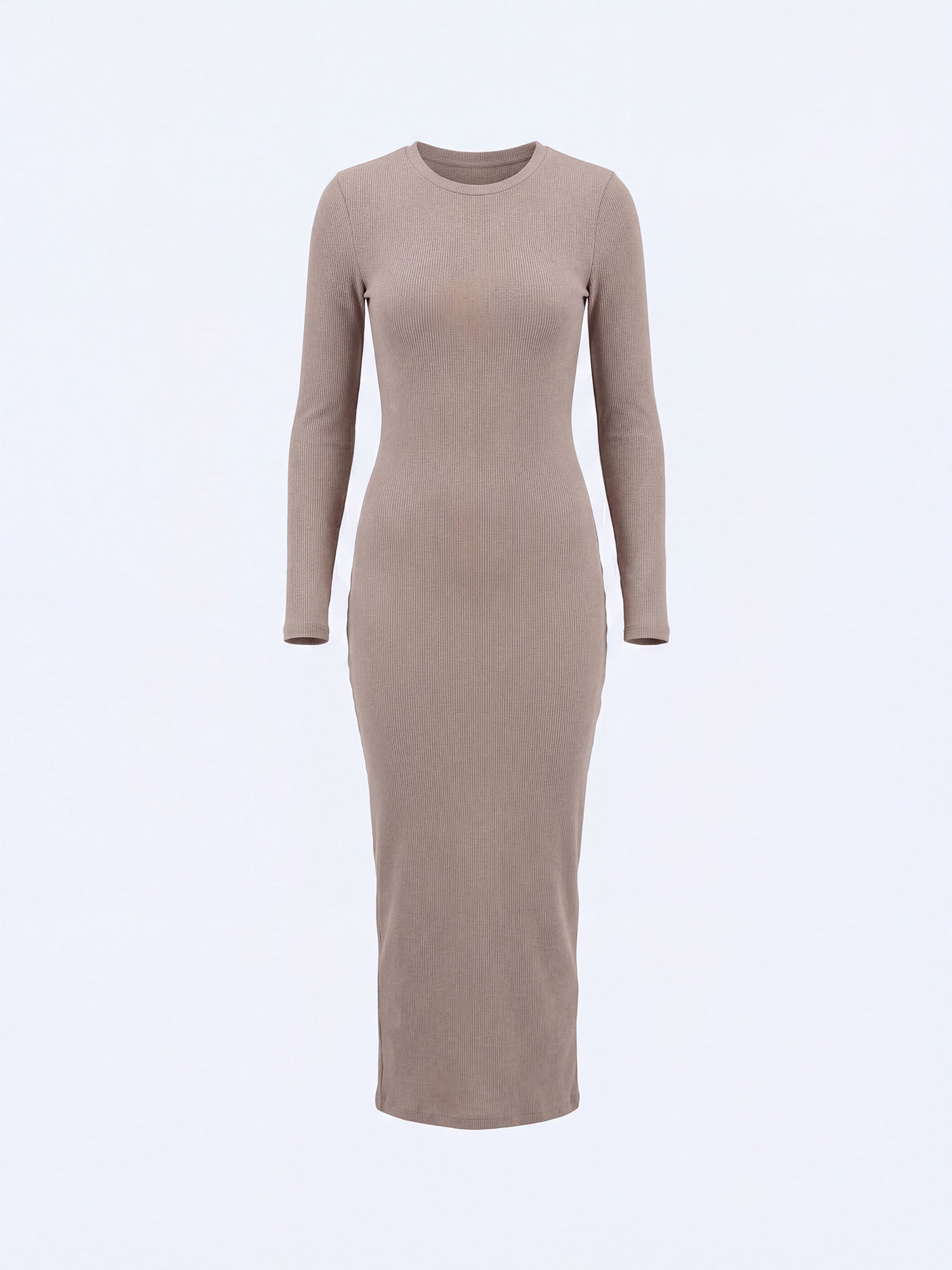 Eos - klasyczna prążkowana sukienka maxi - ALMOND