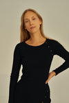 czarna ściagaczowa bluzka damska z napami przy ramieniu "Black"