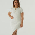 biała ściagaczowa sukienka midi rozpinana na napy "Ecru"