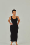 czarna ściagaczowa sukienka maxi na ramiączkach "Black"