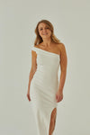 biała sukienka maxi z prążkowanej bawełny "Ecru"