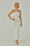 biała ściągaczowa sukienka maxi z prążka "Ecru"