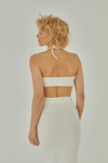 biała ściągaczowa sukienka maxi z prążka "Ecru"