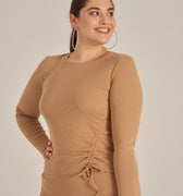 beżowa ściagaczowa bluzka damska z marszczeniem z boku "Tan"