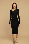 czarna sukienka midi asymetryczny dekolt z modalu "Black"