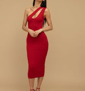 czerwona sukienka midi z dekoltem z modalu "Red"
