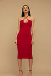 czerwona prążkowana sukienka midi "Red"