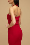 czerwona prążkowana sukienka midi "Red"