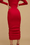 czerwona prążkowana sukienka midi z kwadratowym dekoltem "Red"
