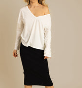 biala klasyczna koszulka damska z dekoltem v "Ecru"