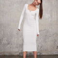 biała prążkowana sukienka midi z rozpinanym dekoltem "Ecru"