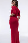 czerwona balowa suknia maxi do kostek z głębokim dekoltem i marszczeniem na brzuchu "Red"
