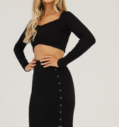 spódnica w kolano z prążka rozpinana na napy "Black"