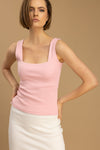 różowy ściagaczowy top damski basic na ramiączkach z prążka "Pink"